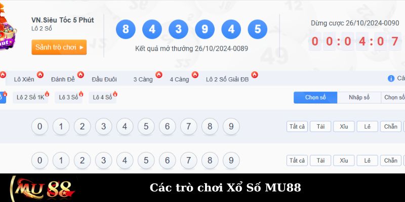 Trò chơi Xổ Số MU88 đa dạng chơi là mê