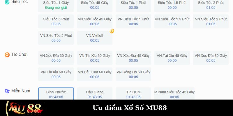Điểm nổi bật thu hút người chơi lựa chọn Xổ Số MU88